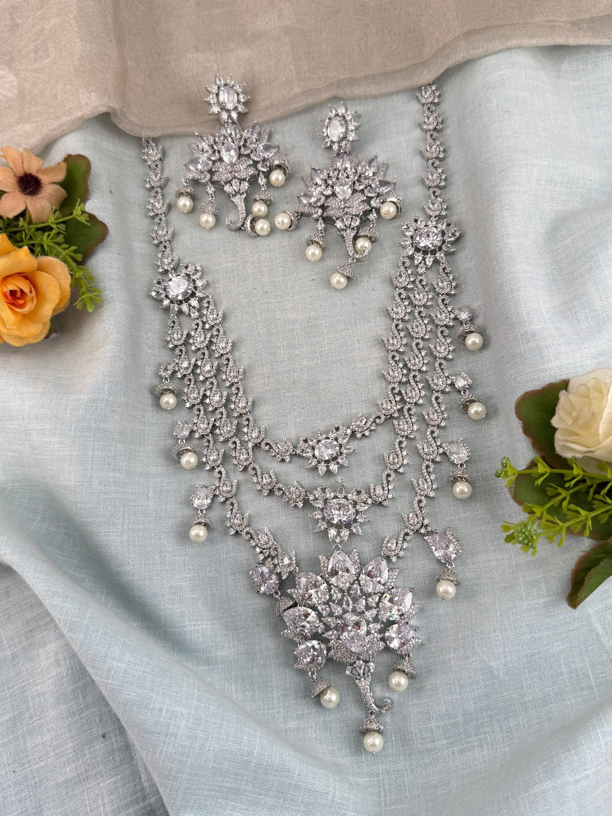 Victorian Stone Layer Mid- Long Necklace Set | 043 - Mahilas