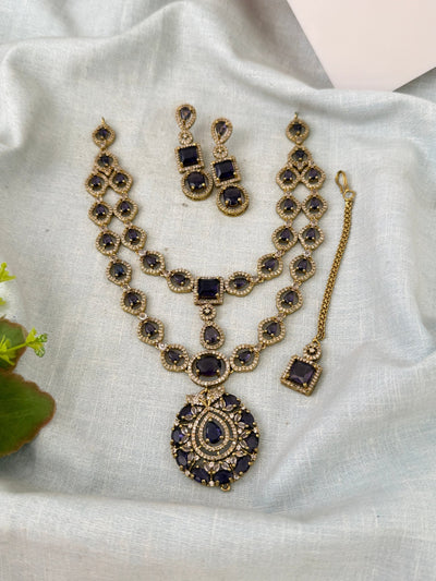 Victorian Stone Layered Necklace Short Set| N0744 - Mahilas