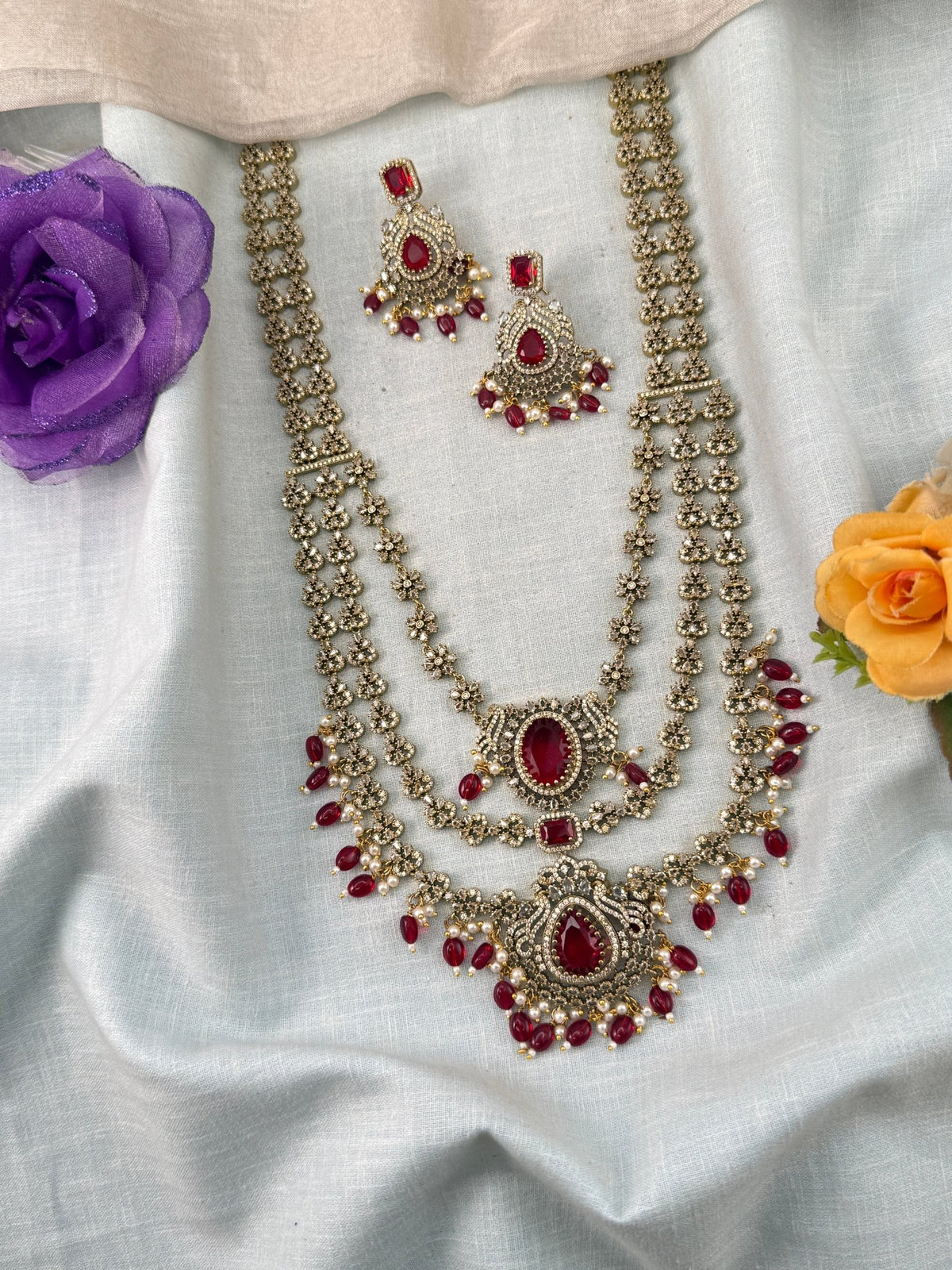 Victorian Stone Long Layer Necklace Set | 003 - Mahilas