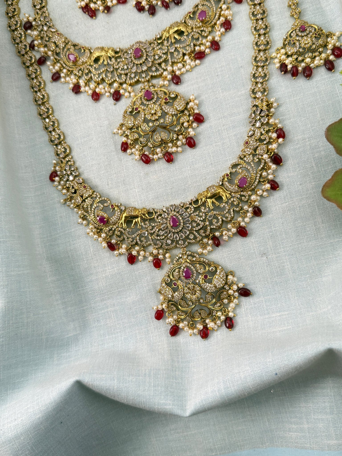 Victorian Stone Semi Bridal Necklace Set | Combo | 014 - Mahilas