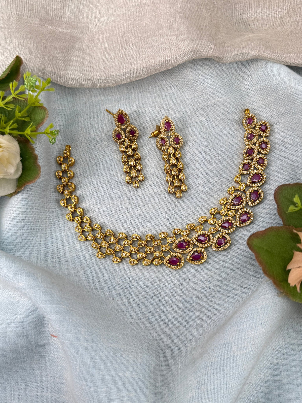 Victorian Stone Short Necklace Set | 019 - Mahilas