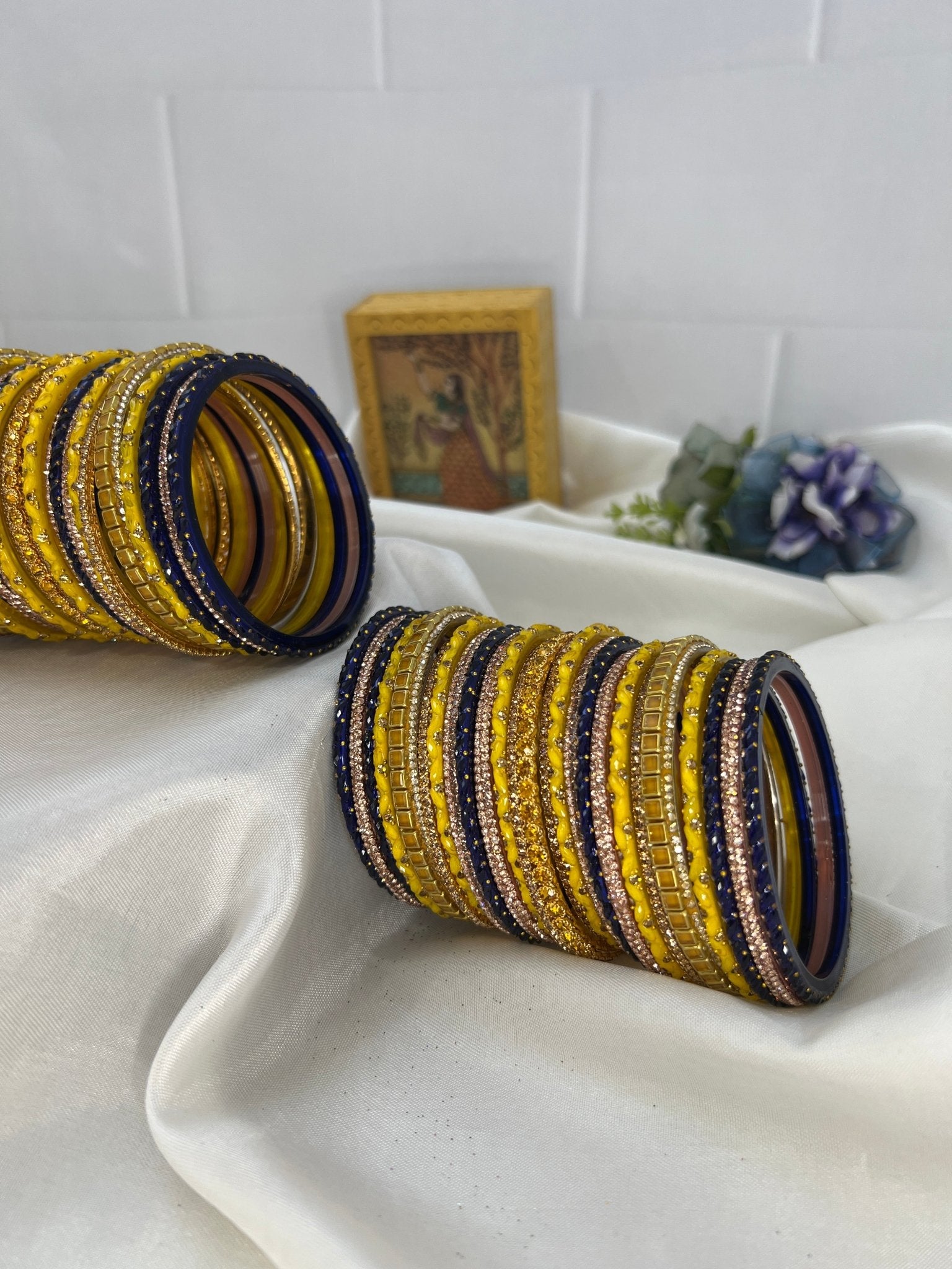 Yellow & Navy Blue Bangle Set 5008 - Mahilas