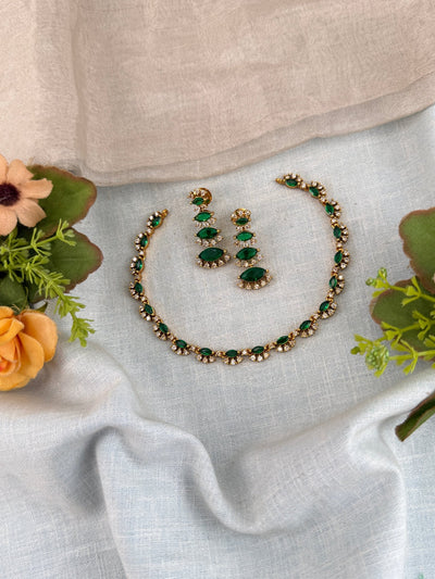 Zircon Stone Gold Like Short Necklace Set | 008 - Mahilas