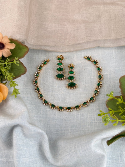 Zircon Stone Gold Like Short Necklace Set | 008 - Mahilas