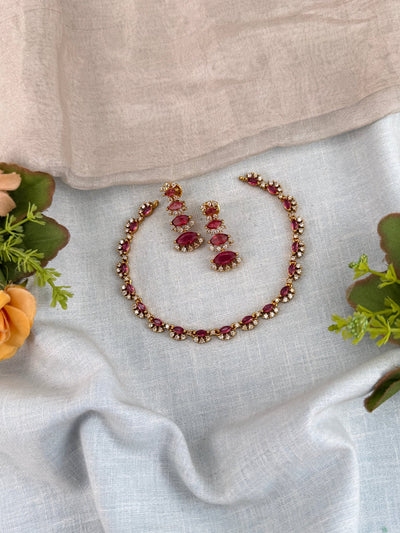 Zircon Stone Gold Like Short Necklace Set | 010 - Mahilas