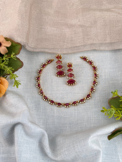 Zircon Stone Gold Like Short Necklace Set | 010 - Mahilas